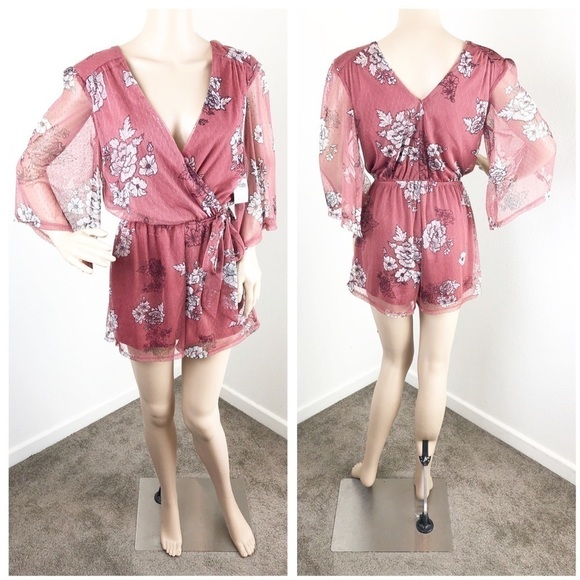 NEW Charlotte Russe wine floral lace romper - Picture 1 of 10